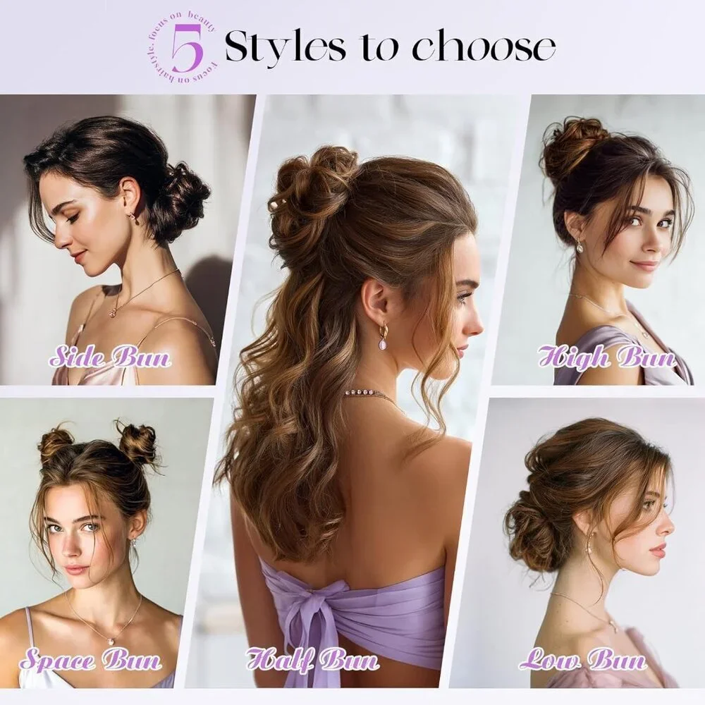 Human Hair Bun Stretchy Fluffy Donut Updo Elegant Chignon for Women
